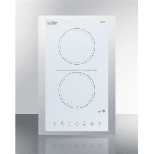 Summit Appliance CR2B15T2WTK15 15 in. 115v 2-Burner Cooktop with Digital Controls - Stainless Steel Collar&#44; Ceramic Glass - White