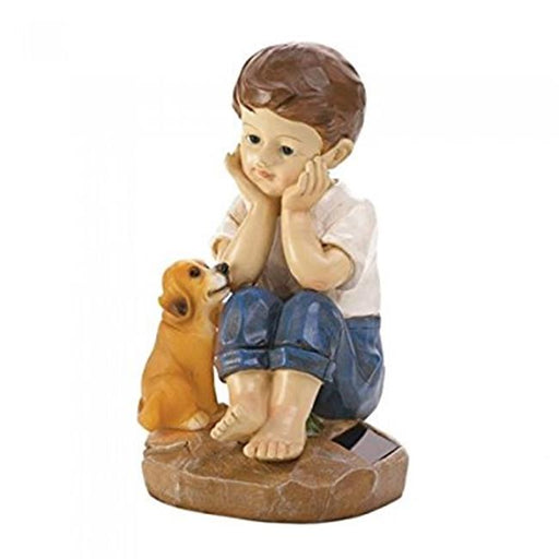 SWM 10018057 Boy and Puppy Solar Garden Figurine