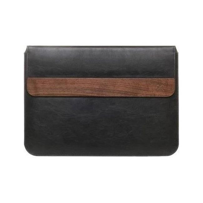 Woodcessories eco242 Walnut Black Leather MacBook Sleeve for 11 Air&#44; 13 Air&#44; 13 Pro&#44; 13 Pro Ret & 13 Pro Touchbar