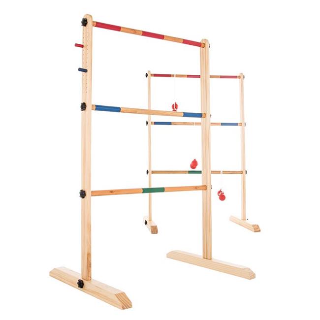 Hey Play 80-ZS-002 Wooden Outdoor Ladder Toss Game Set with 6 Bolas & Storage Bag
