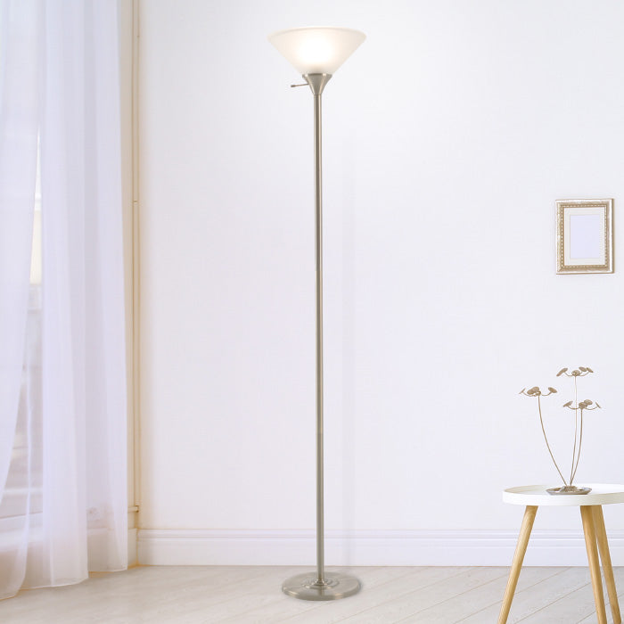 Lavish Home 72-TORCH-2 Torchiere Floor Lamp Standing Light with Sturdy Metal Base & Frosted Glass Shade Energy Saving LED Bulb - Light Bronze
