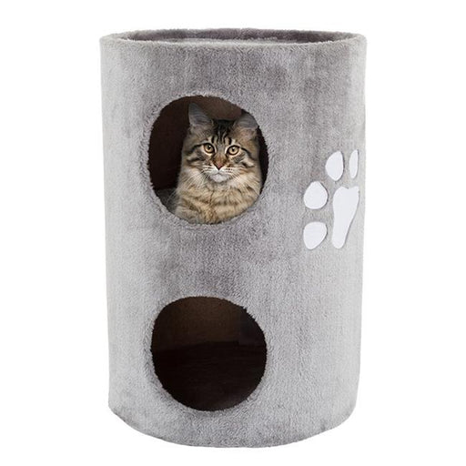 Petmaker 80-PET5080 14 in. dia. Double Hole 2 Story Cat Condo with Scratching Surface&#44; Gray - 20.5 in. - 11.11 lbs