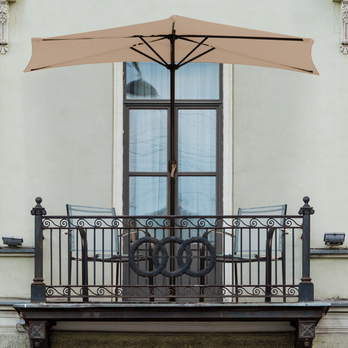 Pure Garden 50-LG1044 Half Round Patio Umbrella with Easy Crank, Sand - 10 ft.