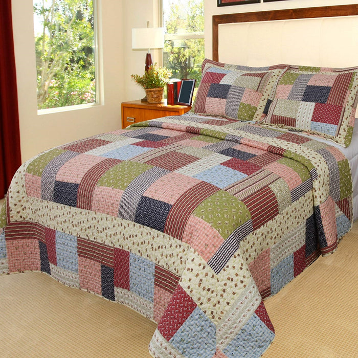 Bedford Home 66A-19769 Savannah Printed 3 Piece Quilt Set