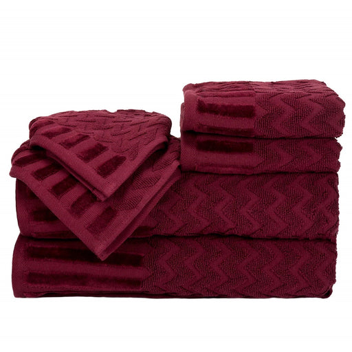 Bedford Home 67A-27568 6 Piece Cotton Deluxe Plush Bath Towel Set - Burgundy