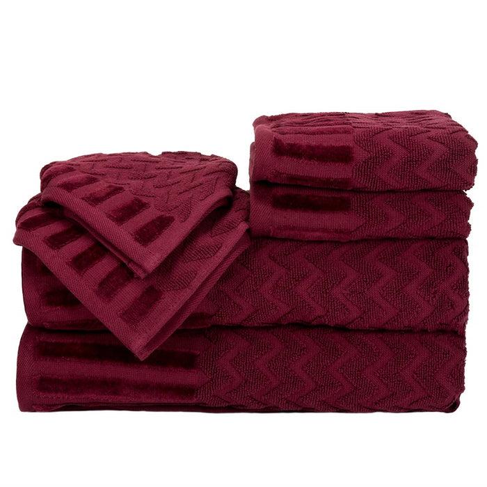 Bedford Home 67A-27568 6 Piece Cotton Deluxe Plush Bath Towel Set - Burgundy