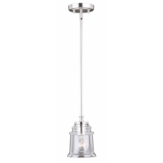60W Toledo Mini Pendant Light Satin Nickel&#44; Clear Blown Glass