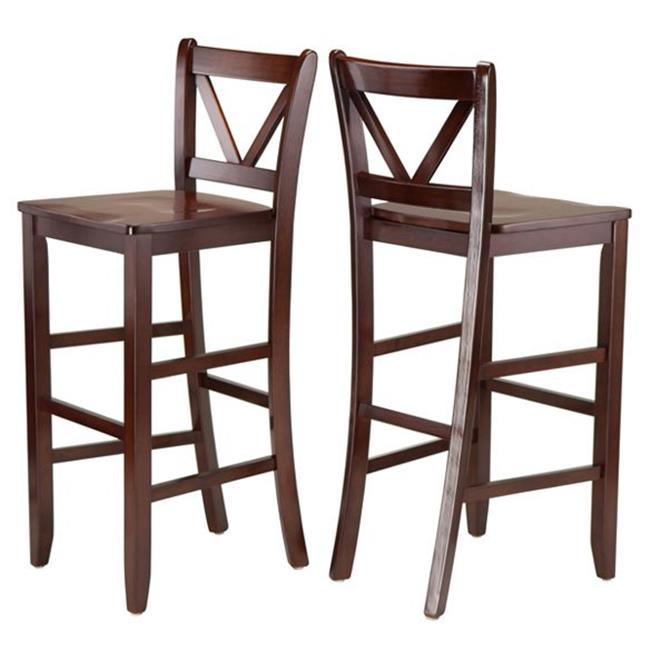 Victor 29 in. V Back Bar Stools&#44; Walnut - 2 Piece