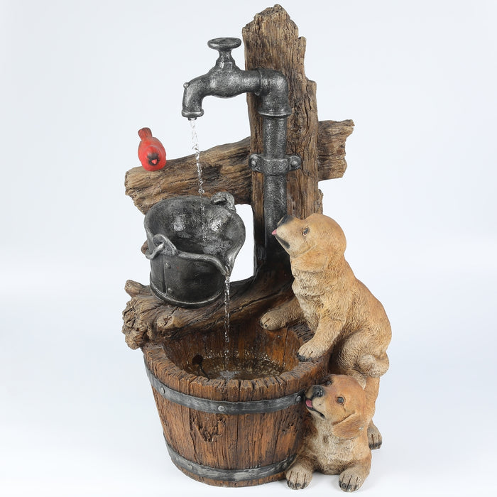 Luxen Home Resin Puppies and Water Pump Outdoor Patio Fountain with LED Light