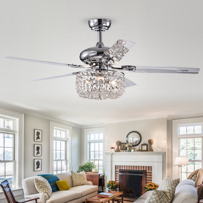 Warehouse of Tiffany CFL-8110REMO-CHA 49 in. Pocra Lighted Ceiling Fan with Crystal Basket Shade, Chrome