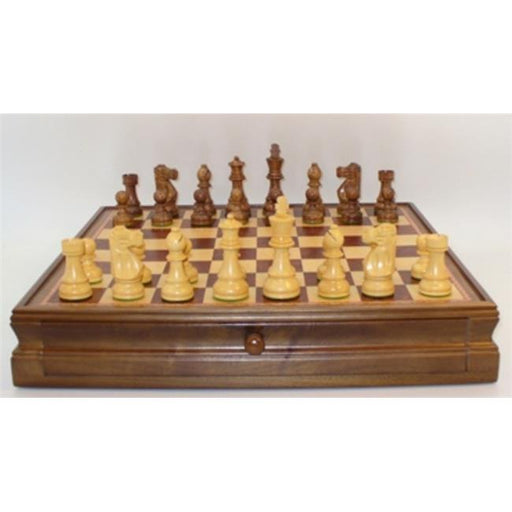 WW Chess 37SF-WMX 2 in. sq. Sheesham & Boxwood Men French Knight Weighted 18 in. Walnut&#44; Maple Drawered Veneer Chest with Dividers for Men