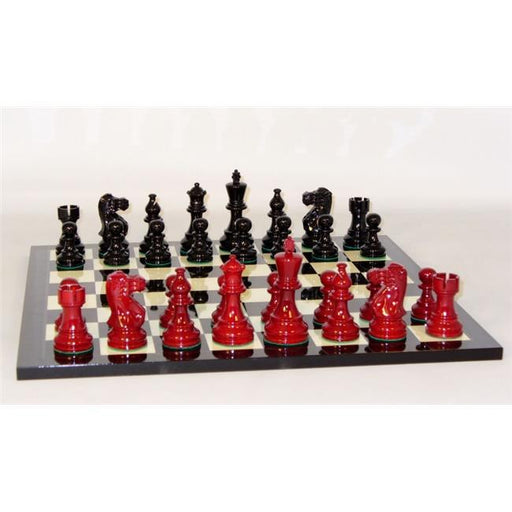 WW Chess 37GBRC-717 Black & Red Lacquer Black Marble Decoupage Chess Board