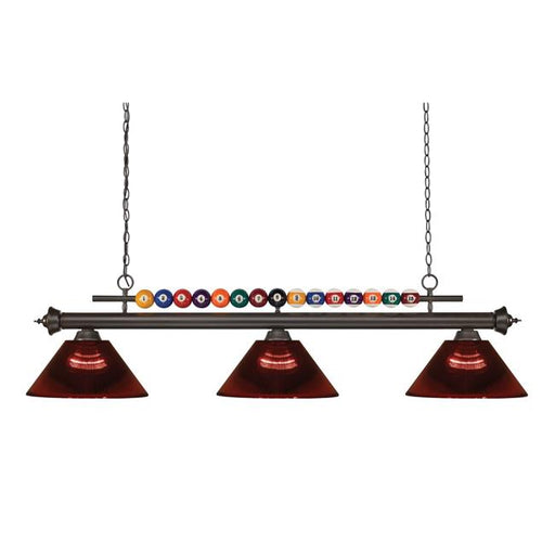 Z Lite 170BRZ-ARBG Shark Billiard 3 Light with Burgundy Acrylic Glass&#44; Bronze - 15 x 14 x 58 in.