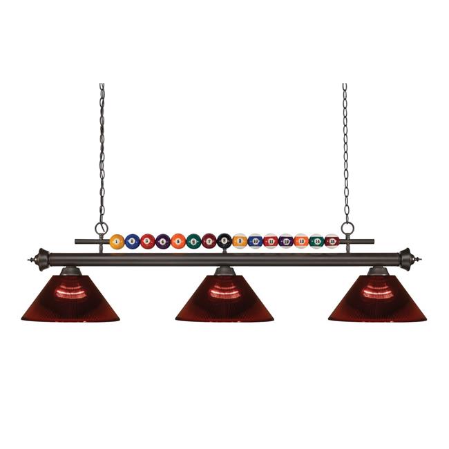 Z Lite 170BRZ-ARBG Shark Billiard 3 Light with Burgundy Acrylic Glass&#44; Bronze - 15 x 14 x 58 in.