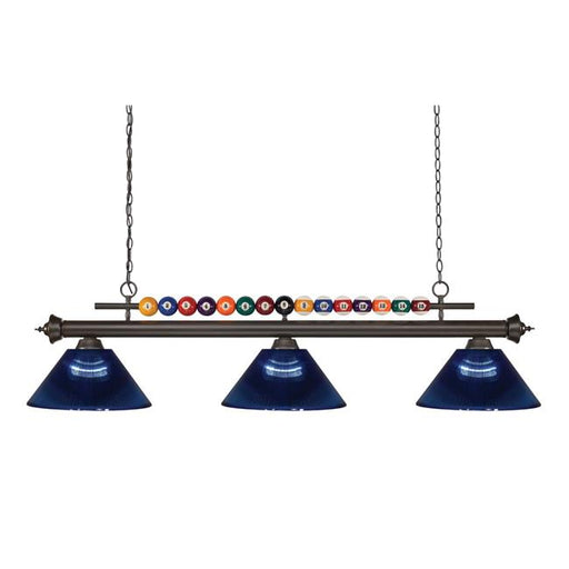 Z Lite 170BRZ-ARDB Shark Billiard 3 Light with Dark Blue Acrylic Glass&#44; Bronze - 15 x 14 x 58 in.