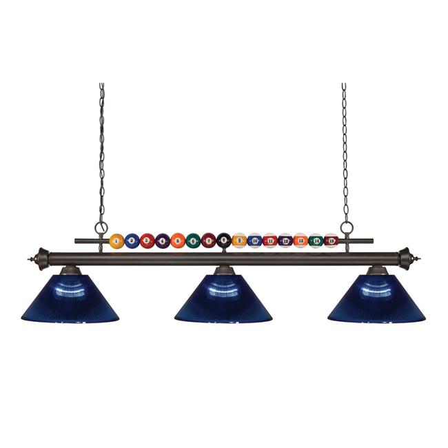 Z Lite 170BRZ-ARDB Shark Billiard 3 Light with Dark Blue Acrylic Glass&#44; Bronze - 15 x 14 x 58 in.