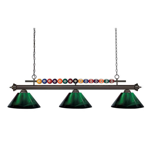 Z Lite 170BRZ-ARG Shark Billiard 3 Light with Green Acrylic Glass&#44; Bronze - 15 x 14 x 58 in.