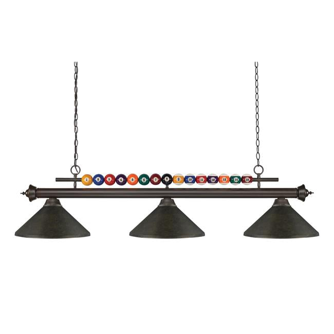 Z Lite 170BRZ-MGB Shark Billiard 3 Light with Golden Bronze Steel Shade&#44; Bronze - 15 x 14 x 60 in.