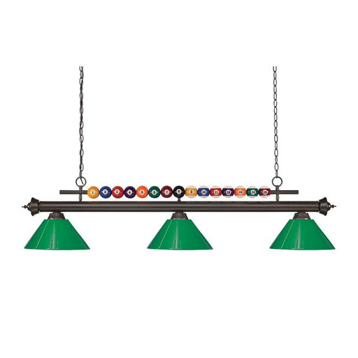 Z Lite 170BRZ-PGR Shark Billiard 3 Light with Green Plastic Shade&#44; Bronze - 15 x 14 x 58 in.