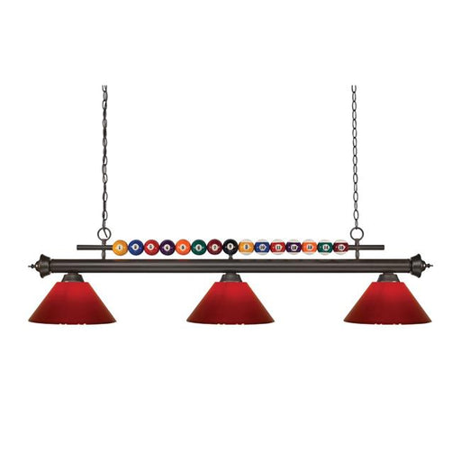 Z Lite 170BRZ-PRD Shark Billiard 3 Light with Red Plastic Shade&#44; Bronze - 15 x 14 x 58 in.