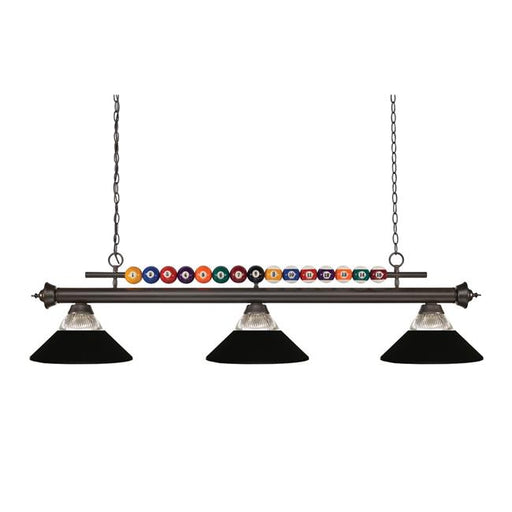 Z Lite 170BRZ-RMB Shark Billiard 3 Light with Clear Ribbed & Matte Black Glass&#44; Bronze - 15 x 14 x 58 in.