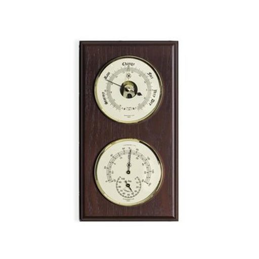 Bey-Berk International WS211 Brass Quartz Clock Barometer &amp; Thermometer with Hygrometer - Mahogany