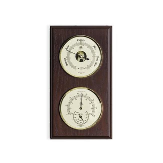 Bey-Berk International WS211 Brass Quartz Clock Barometer &amp; Thermometer with Hygrometer - Mahogany