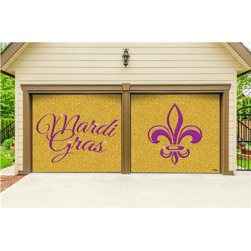 My Door Decor 285901MRDG-003 7 x 8 ft. Gold Glitter Mardi Gras Door Mural Sign Split Car Garage Banner Decor&#44; Multi Color