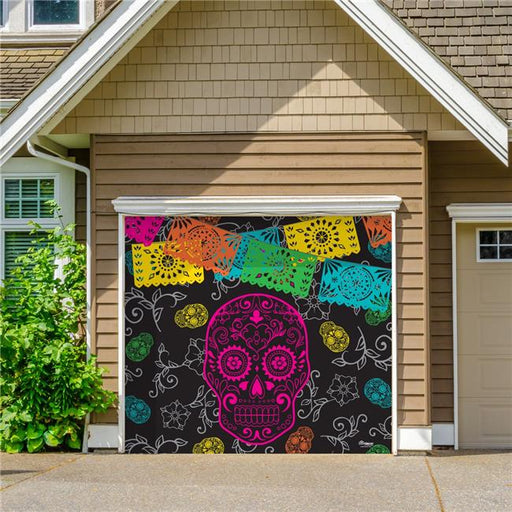 My Door Decor 285903HALL-014 7 x 8 ft. Day of the Dead Halloween Door Mural Sign Car Garage Banner Decor&#44; Multi Color