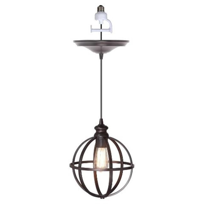 Worth Home Products PBN-4034-0011 1-Light Brushed Bronze Instant Pendant Conversion Kit- Globe Cage Shade