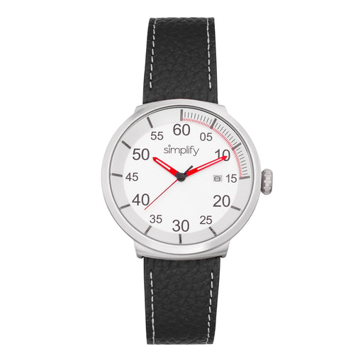 Simplify SIM7101 The 7100 Leather-Band Watch with Date&#44; Black & Silver