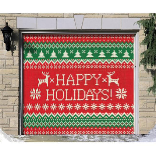 My Door Decor 285903XMAS-014 7 x 8 ft. Ugly Christmas Sweater Happy Holidays Christmas Door Mural Sign Car Garage Banner Decor&#44; Multi Color