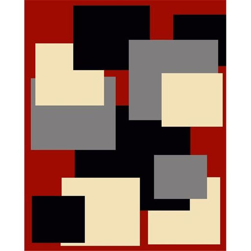8 x 11 Hollywood Hand Carved Modern Indian Rug - Red  Grey &amp; Black