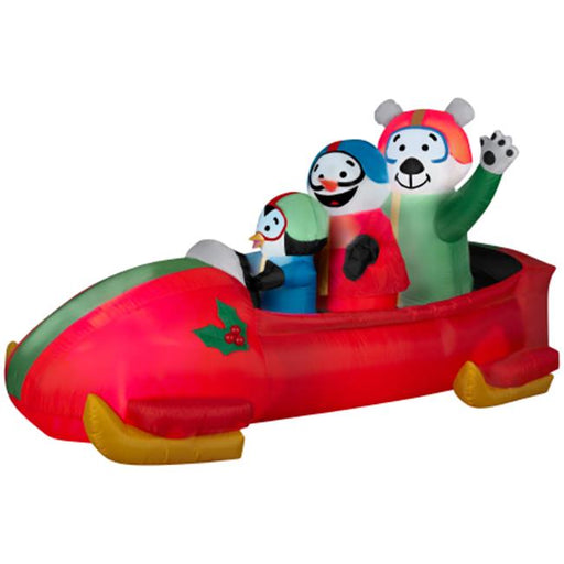 Gemmy Airblown Inflatables 88259X Animated Bobsled Team Penguin&#44; Snowman And Teddy Bear