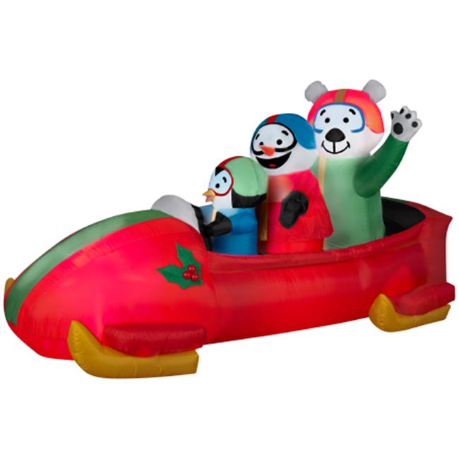 Gemmy Airblown Inflatables 88259X Animated Bobsled Team Penguin&#44; Snowman And Teddy Bear