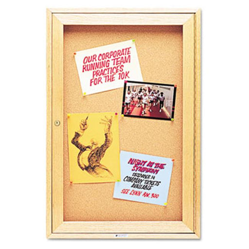 Quartet 363 Enclosed Bulletin Board- Natural Cork/Fiberboard- 24 x 36- Oak Frame