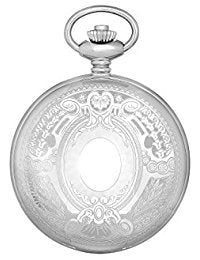 Stainless Steel Hunter Case Mechanical Pocket Watch&#44; White