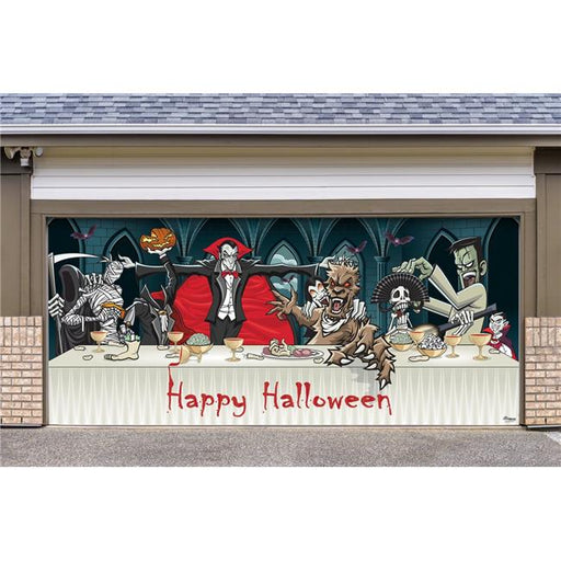 My Door Decor 285905HALL-002 7 x16 ft. Draculas Halloween Dinner Outdoor Halloween Holiday Door Mural Sign Banner Decor&#44; Multi Color