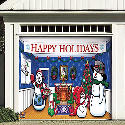 My Door Decor 285903XMAS-004 7 x 8 ft. Snow Family Holiday Door Mural Sign Banner Decor&#44; Multi Color
