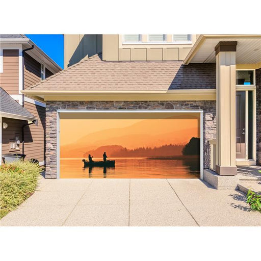 My Door Decor 285905NATR-002 7 x 16 ft. Fishing Boat Sunset Nature Door Mural Sign Car Garage Banner Decor&#44; Multi Color