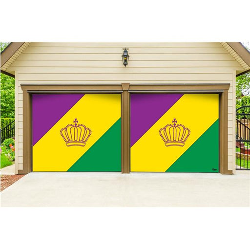 My Door Decor 285901MRDG-001 7 x 8 ft. Diagonal Stripes Mardi Gras Door Mural Sign Split Car Garage Banner Decor&#44; Multi Color