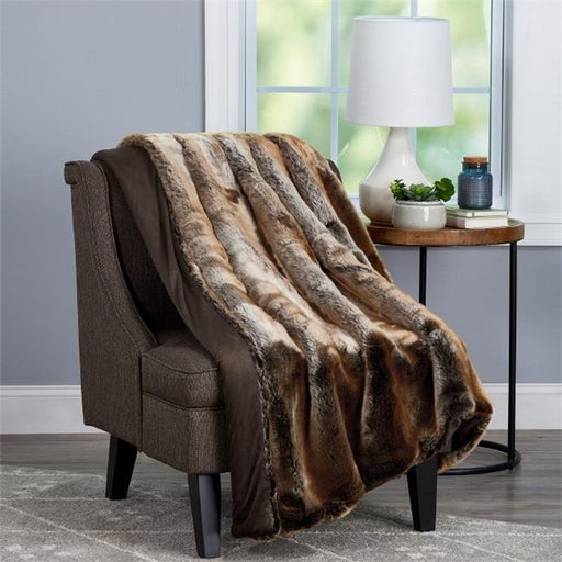 LHC 66-Throw035 Faux Fur Throw - 60 x 70 in. - Amber Brown