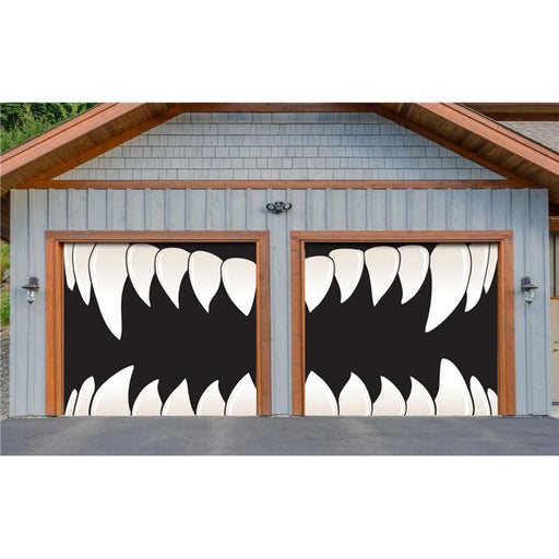 My Door Decor 285901HALL-015 7 x 8 ft. Halloween Scary Teeth Halloween Door Mural Sign Split Car Garage Banner Decor&#44; Multi Color