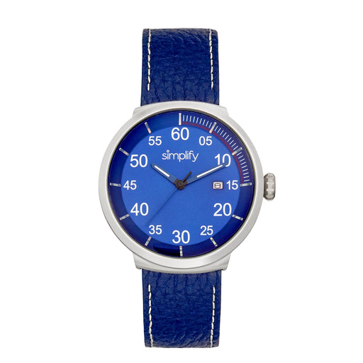 Simplify SIM7104 The 7100 Leather-Band Watch with Date&#44; Blue
