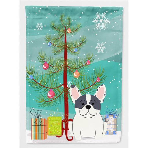 Carolines Treasures BB4136CHF Merry Christmas Tree French Bulldog Piebald Flag Canvas House Size