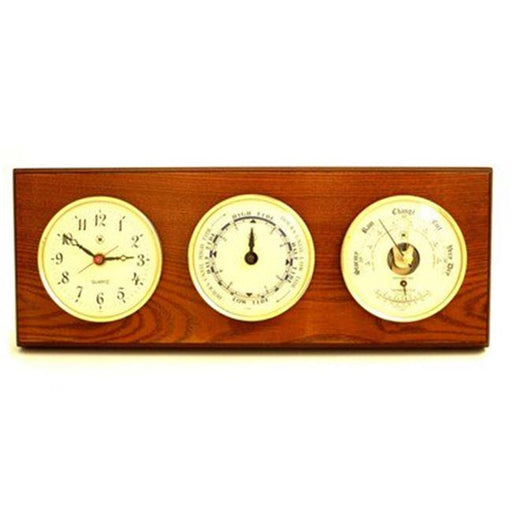 Bey-Berk International WS118 Quartz Clock Tide Clock &amp; Barometer with Thermometer - Oak Wood