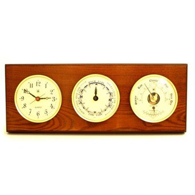 Bey-Berk International WS118 Quartz Clock Tide Clock &amp; Barometer with Thermometer - Oak Wood
