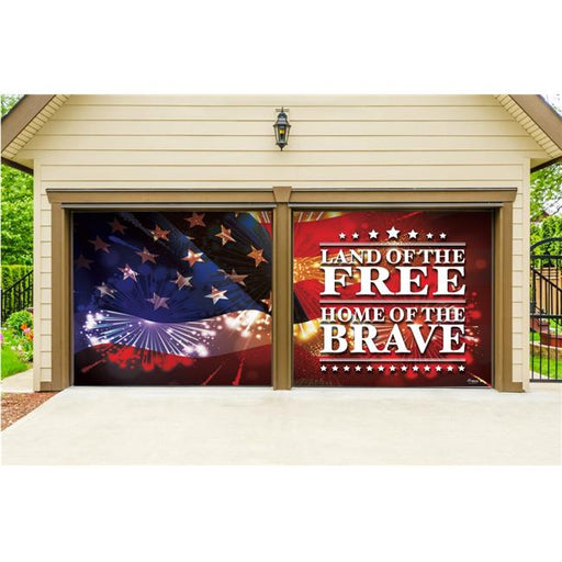 My Door Decor 285901PATR-001 7 x 8 ft. Land of the Free Outdoor Patriotic 2 Car Split Door Mural Sign Banner Decor with Two Graphic Kits&#44; Multi Color