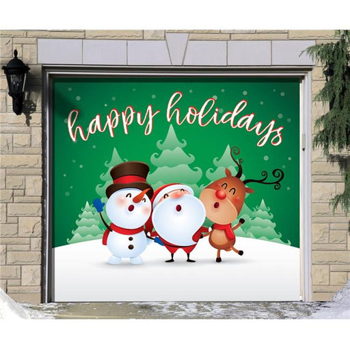 My Door Decor 285903XMAS-011 7 x 8 ft. Christmas Characters Happy Holidays Christmas Door Mural Sign Car Garage Banner Decor&#44; Multi Color
