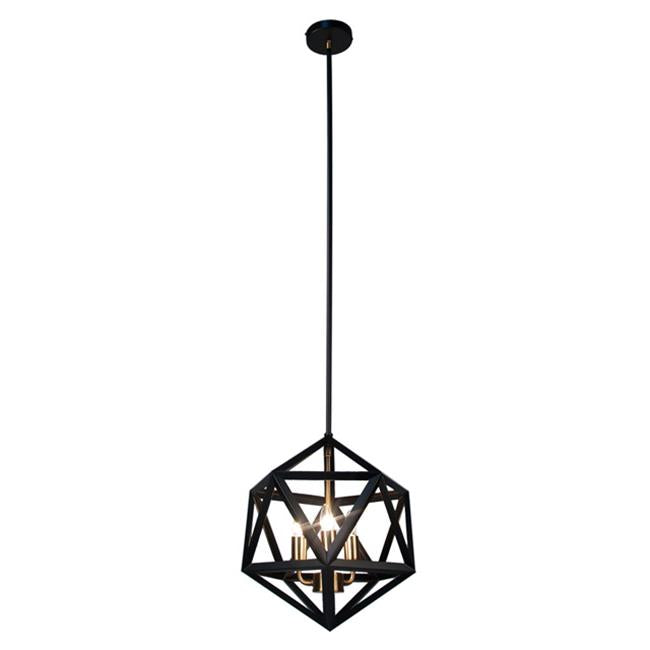 Dainolite ARC-143C-AB 3 Light Chandelier&#44; Matte Black with Antique Brass Accents